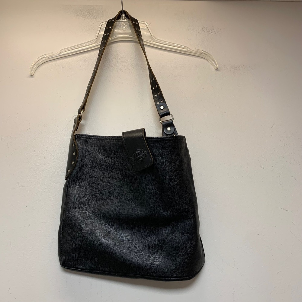 Harley-Davidson Shoulder Bag Womens Large Black Leather Good Studded Strap USA